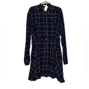 NA XXXX ???? Navy Blue Plaid Shirt Dress